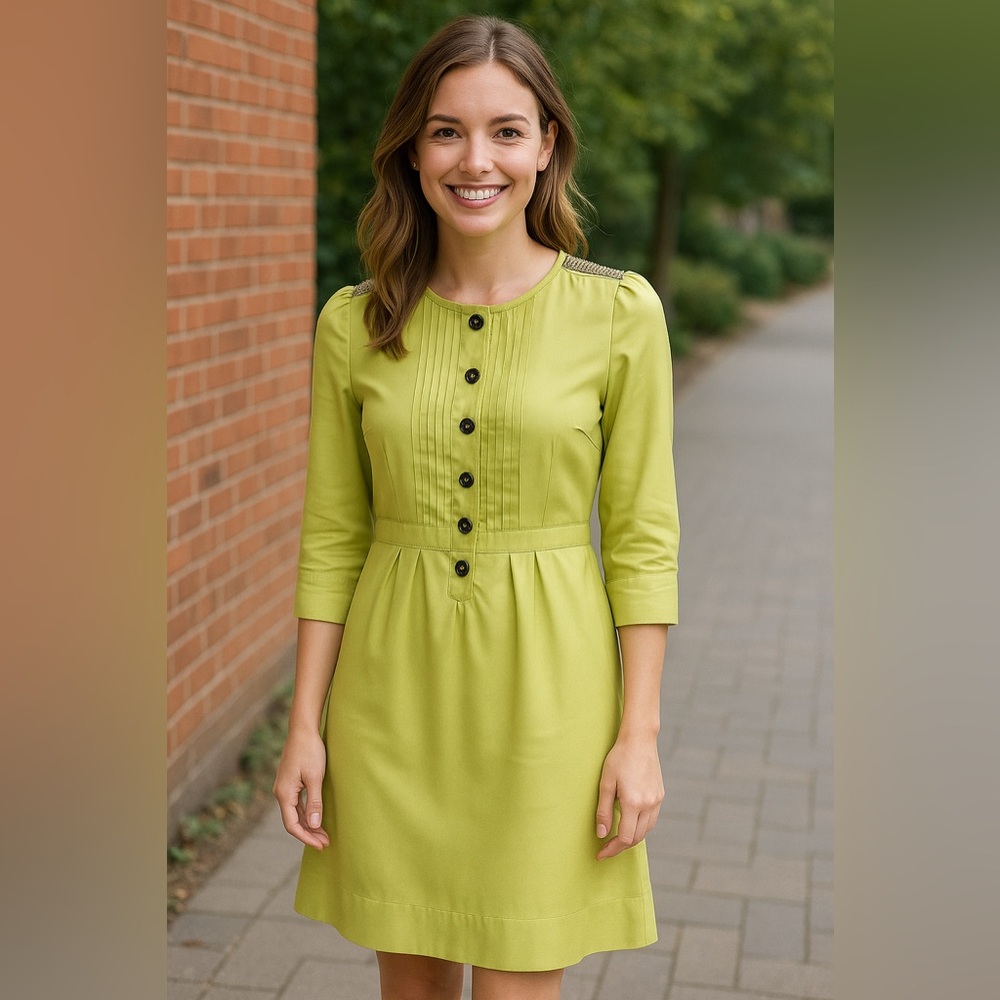 Rare Hobbs NW3 Silk Chartreuse Dress - Size 8